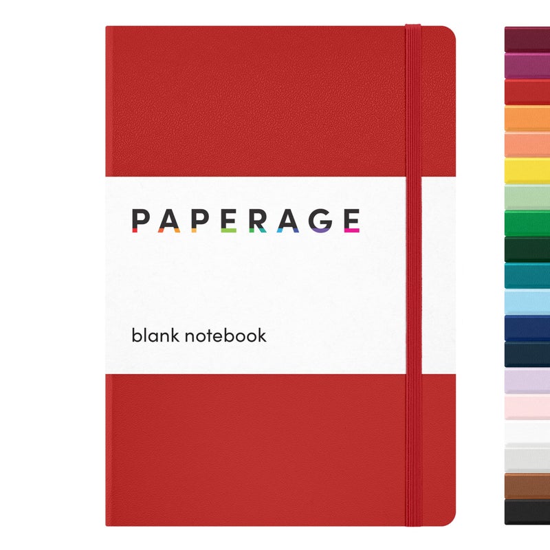 PAPERAGE Blank Journal Notebook, (Red), 160 Pages, Medium 5.6 in x 8 in - 100 GSM Thick Paper â€“ Hardcover Journaling Notebook for Work, School, Note Taking or Sketching - Image 1